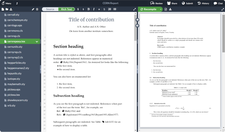 Overleaf editor and pdf view